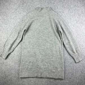 Olivia Grey Mini Sweater Tunic Dress Womens M Gray Knit Bishop Sleeve Mock Neck*